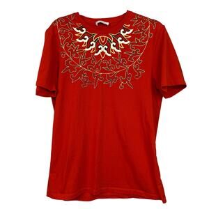 Versace Collection Large Short Sleeve T Shirt Foil Print Graphic Orange Black